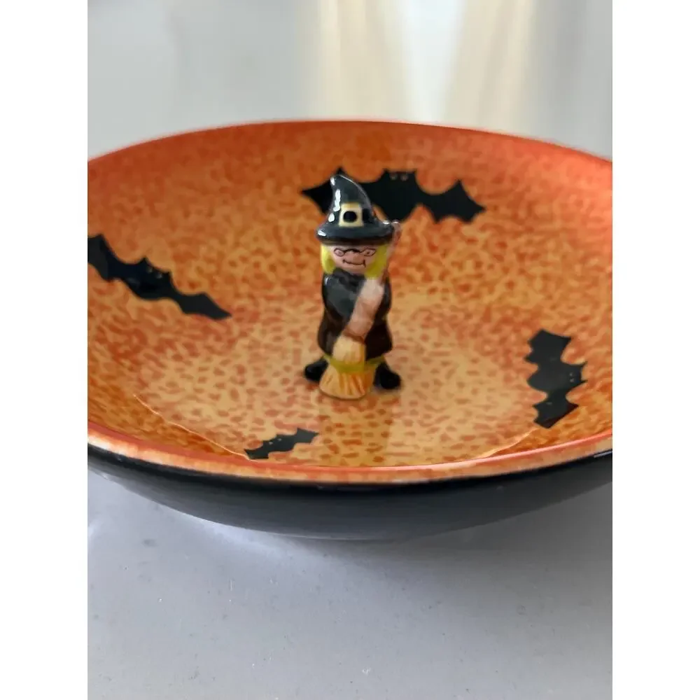 Vintage 1990s Target Halloween Witch Candy Dish, Ceramic Bat Bowl, Retro Decor